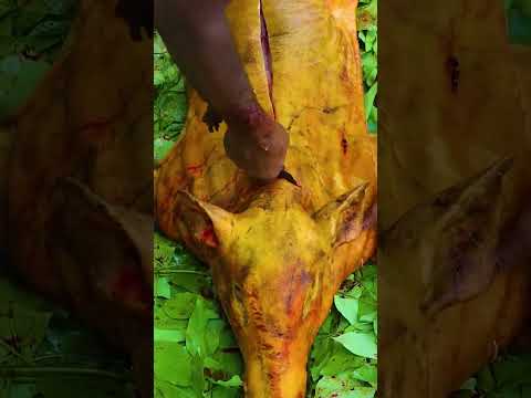 Cutting Full Pork For Yummy Recipe In Village Cooks
