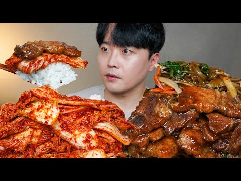 끝내주는 꿀조합 갓담근 김치 돼지갈비 잡채 요리 먹방 SPICY KIMCHI & PORK RIBS & JAPCHAE ASMR MUKBANG REAL SOUND EATING SHOW