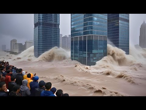 City Half Underwater! Multi-Storey Buildings Are Being Washed Away by Currents in China