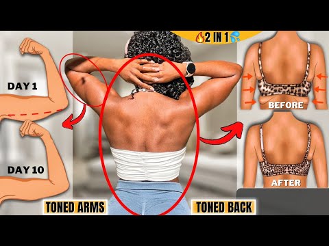 STANDING TONED ARMS & BACK In Just 10 Mins/Days~Lose Back + Arm Fat Faster(Weights vs No Weights)