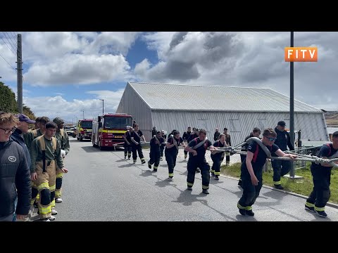 YouTube video thumbnail: Falkland Islands Fire And Rescue Service Hauls Fire Engine For Charity