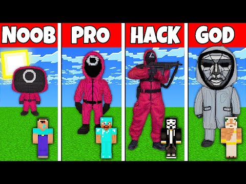 Minecraft Battle: NOOB vs PRO vs HACKER vs GOD! SQUID GAME STATUE HOUSE BUILD CHALLENGE in Minecraft