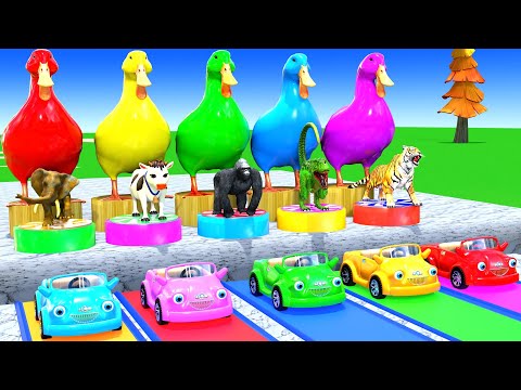 Long Slide Game with Cow Elephant Gorilla Hippopotamus Tiger 3d Animal Game Funny 3d Animals