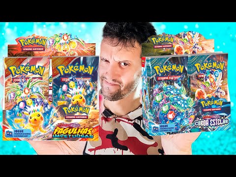 BATALHA DE BOOSTERS! 72 PACOTES! FAGULHAS VS COROA ESTELAR | CAPITÃO HUNTER CARTAS POKEMON TCG