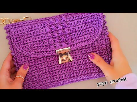 شنطة كروشية أنيقة مزودة بجيب خلفى ! بقطعة واحدة فقط /سهلة للمبتدئين  -Easy crochet bag for beginners