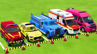 POLICE VEHICLES, FIRE DEPARTMENT, AMBULANCE CAR TRANSPORTING WITH MAN TRUCKS ! Farming Simulator 22