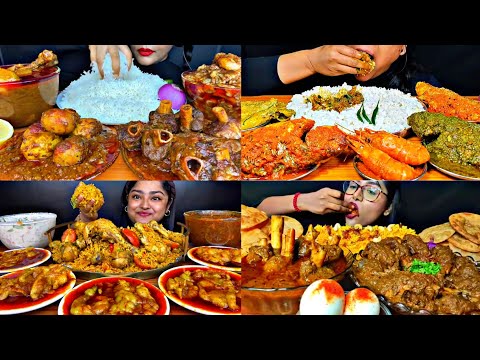 ASMR EATING SPICY CHICKEN CURRY, MUTTON CURRY, CHICKEN BIRYANI, EGGS, FISH |Foodie India|