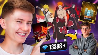 GASTEI 13.000 DIAMANTES NA CONTA DO MEU IRMÃO NO FREE FIRE E PEGUEI TODAS AS SKINS DO NARUTO!!!💎😱
