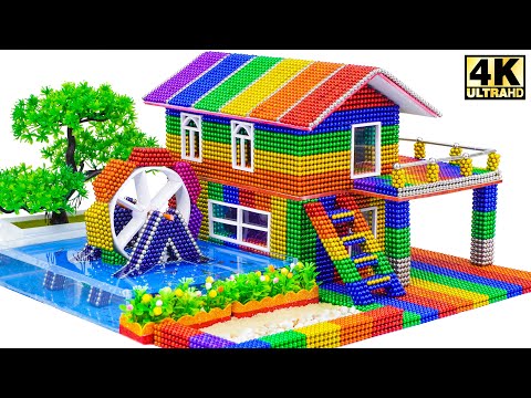DIY construir una casa de dos pisos pecera y rueda de agua de bolas magnéticas ASMR