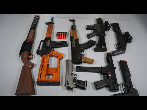 AK47 and ADAR15 Airsoft Toy Gun Nerf Gun Double Barrel Shotgun Tec9 - Realistic Toy Guns Collection
