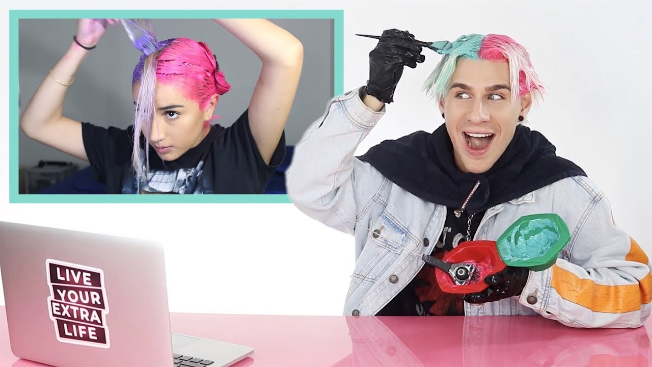 Hairdresser reacts to split hair dye while coloring my own hair!