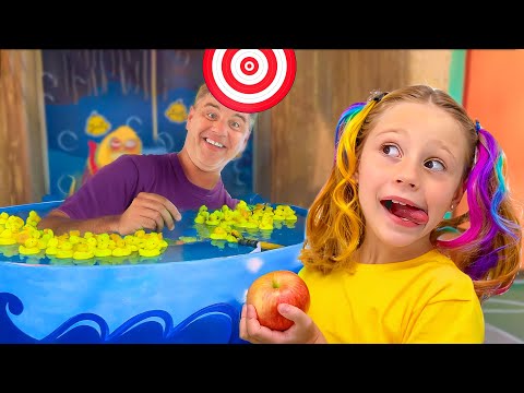 Nastya and Dad meet Masha and Bear in Adventure Park