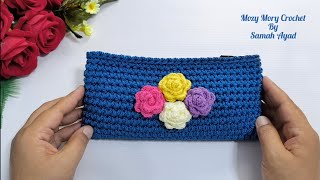 كروشيه مقلمه مدرسيه بناتى/محفظه/كلاتش crochet pencilcase