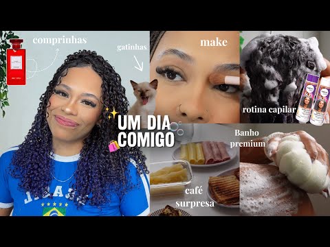 Vlog de um dia comigo: café da manhã surpresa, rotina capilar, comprinhas, maquiagem e cachos 🫧🛁🛍️✨
