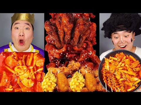 ASMR MUKBANG | Crispy Fried Chicken, fire noodles, Crunchy Corn Dog recipe ! eating