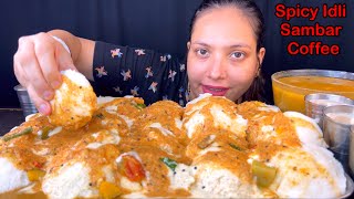Eating 25 Spicy🔥 Idli , Nariyal Chutney, Tamatar Chutney, Sambar, Coffee | South Indian Food Mukbang
