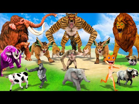 Zombie Tiger Wolf Giant Lion Bull vs Giant Elephant Cow Gorilla Buffalo Baby Elephant Saved Mammoth