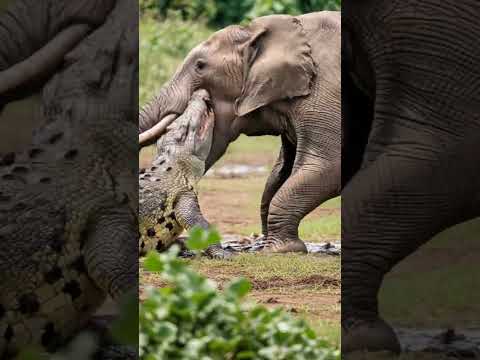 Elephant Fends Off Deadly Crocodile To Save It's Baby! #rescue #animals #Wildlife