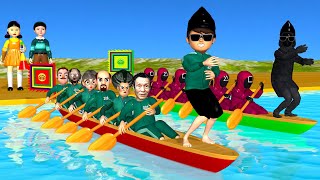 Scary Teacher 3D vs Squid Game Rowing and Dance Farming on Boat Challenge Who's Loser
