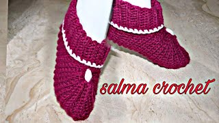 كروشيه نسج جوارب نسائية سهلة جدا للمبتدئين .سليبر نسائي .هاف بوت كروشيه .بالوري كروشيه #salmacrochet