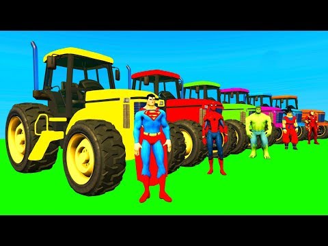 Fun Color Tractor & Superheroes Cartoon for Kids and Colors for Children Nursery Rhymes