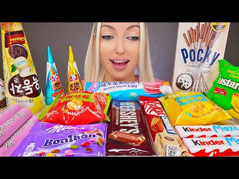 ASMR EATING CHOCOLATE, HERSHEY’S, KINDER, KITKAT, ICE CREAM, CAKE (DESSERT) MUKBANG, 달달한 음식 먹방