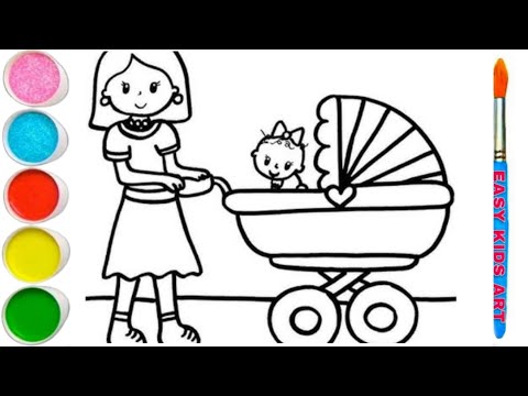 How to Draw & Color a Mom with Her Baby – Easy Drawing for Kids