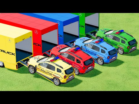 GARAGE wtih COLORS ! POLİCE CARS TRANSPORTING ! Farming Simulator 22