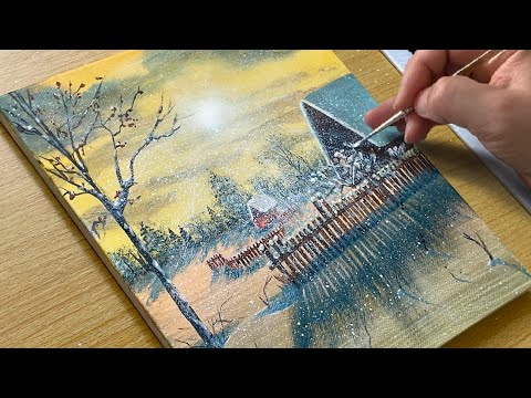 Snowy Winter Morning Scenery Painting / Acrylic Painting