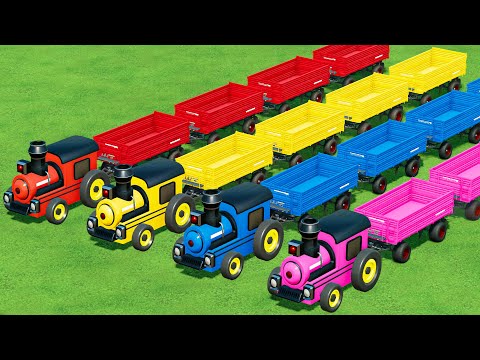 WORK WITH COLOR TRAIN! FRUIT TRANSPORT with John DEERE TRACTOR TRAIN! Farming Simulator