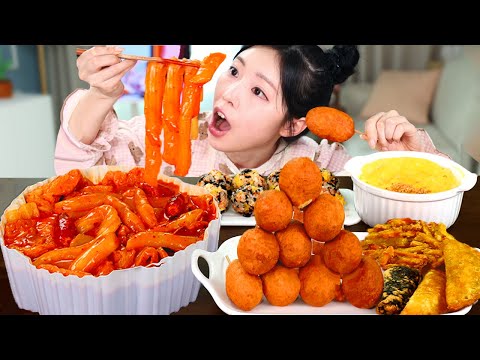 ASMR MUKBANG| 마라 로제 떡볶이 핫도그 튀김 먹방 & 레시피 FIRE NOODLES AND Tteokbokki EATING