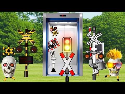 踏切カンカン　エレベーターでやってくるふみきりアニメ　Various Railroad Crossing and train 　railway level crossover  踏切　電車　はやぶさ