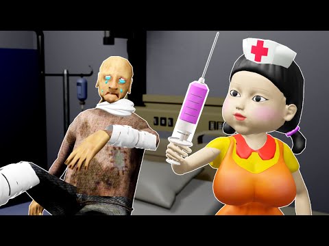 Squid Game Doll Doctor vs Grandpa Pacient funny real life animation