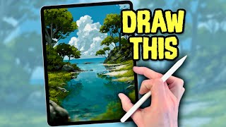 PROCREATE Landscape Drawing Tutorial - Coastal Trees