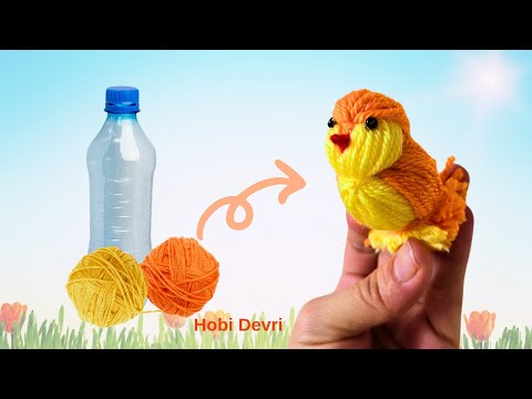 Bu Minik Kuşu Plastik Şişe ve Yünle Yaptım, Gören Çok Beğendi! 🧶