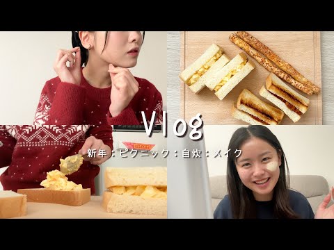 【Vlog】新年やることないからピックニックする日のGRWM🥯ヘアアレとか自炊とか頑張り始めた大学2年生の一月🤍