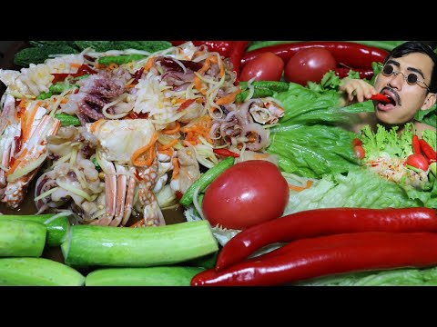 Thai Papaya Salad   Fresh & Spicy Salad, Crab, Squid, Pepper, yummy