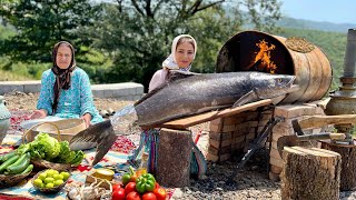 Giant Fish Cooked in a Metal Barrel Over Fire | Village Bread on Saj