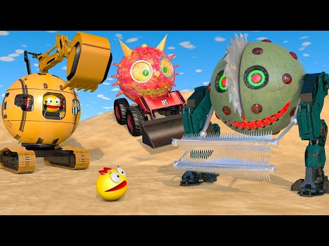 Pacman vs Monsters #16 Compilation | Robo-Cat, Excavator, Two-Legged ShredderBlade Robots