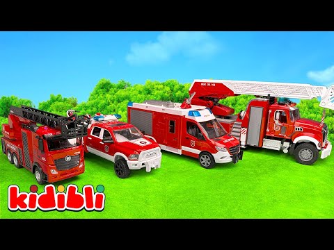 Caminhões em Ação! 🚒 Brincando com Caminhão de Lixo, Bombeiros e Veículos de Resgate | Kidibli