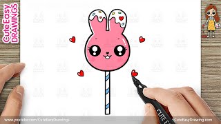 How to Draw a Kawaii Bunny Lollipop | Cute Candy Drawing for Kids | Step by Step