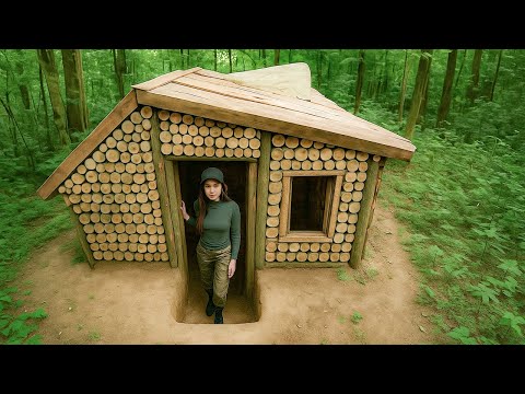 Building a Warm Underground Log Cabin House in 32 Days | Bushcraft Shelter ASMR
