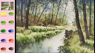 Without Sketch Landscape Watercolor- Riverside (3X speed, color name view) NAMIL ART