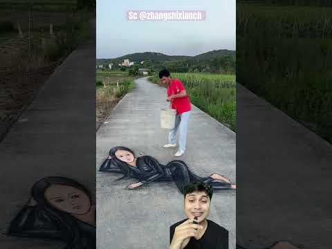 CEWEK CANTIK LUKISAN ATAU BENERAN ⁉️ @zhangshixianch #3d #funny #pintar