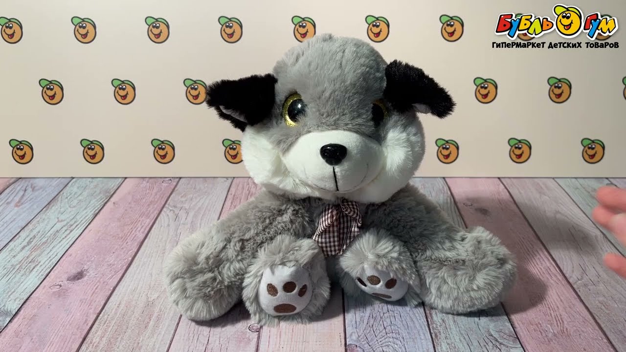 Игрушка мягкая Кот с бантом серый 23см - видео Игрушка мягкая Кот с бантом серый 23см - видео