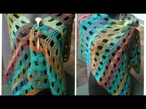 شال كروشيه مستطيل سهل وسريع/crochet shawl