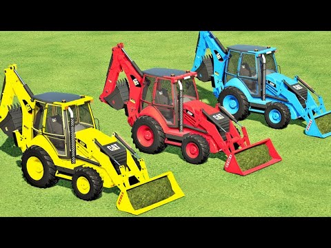 Tractor of Colors! Transporting Grass Loading With Cat Backhoe Loaders! Farming Simulator 22