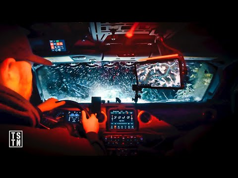 Navigating a SNOW STORM Off-Road In The Dark