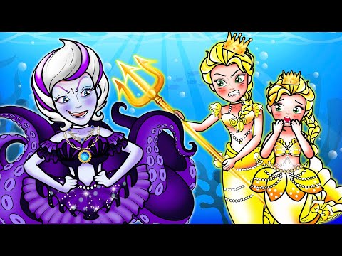 Paper Dolls Dress Up - Good Mermaid Mother and Daughter vs Sinister Witch - Barbie Story & Craft