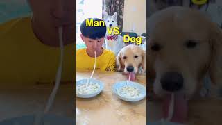 Noodle Eating Race : Man vs. Dog. Who's gonna win???
